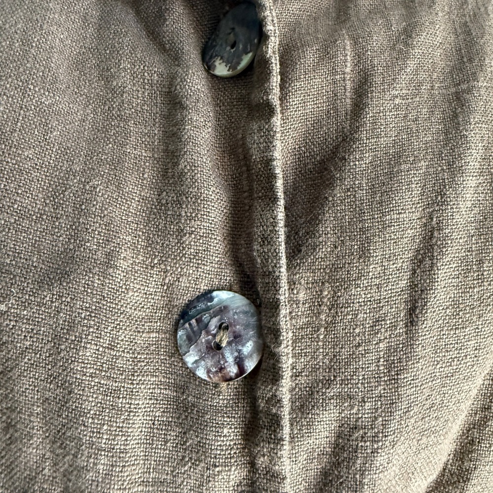 Bryn Walker Linen Button Down Jacket Unique Collar Oversized Brown Top - Picture 2 of 11